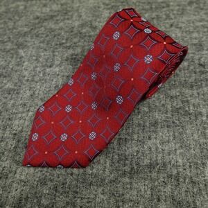 Ermenegildo Zegna Silk Neck Tie Mens L59‎ W3.75 Red Blue Geometric Textured